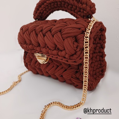 Handmade brown crochet handbag - brown,