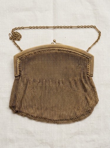 Antique 1920s brass mesh purse - antique,